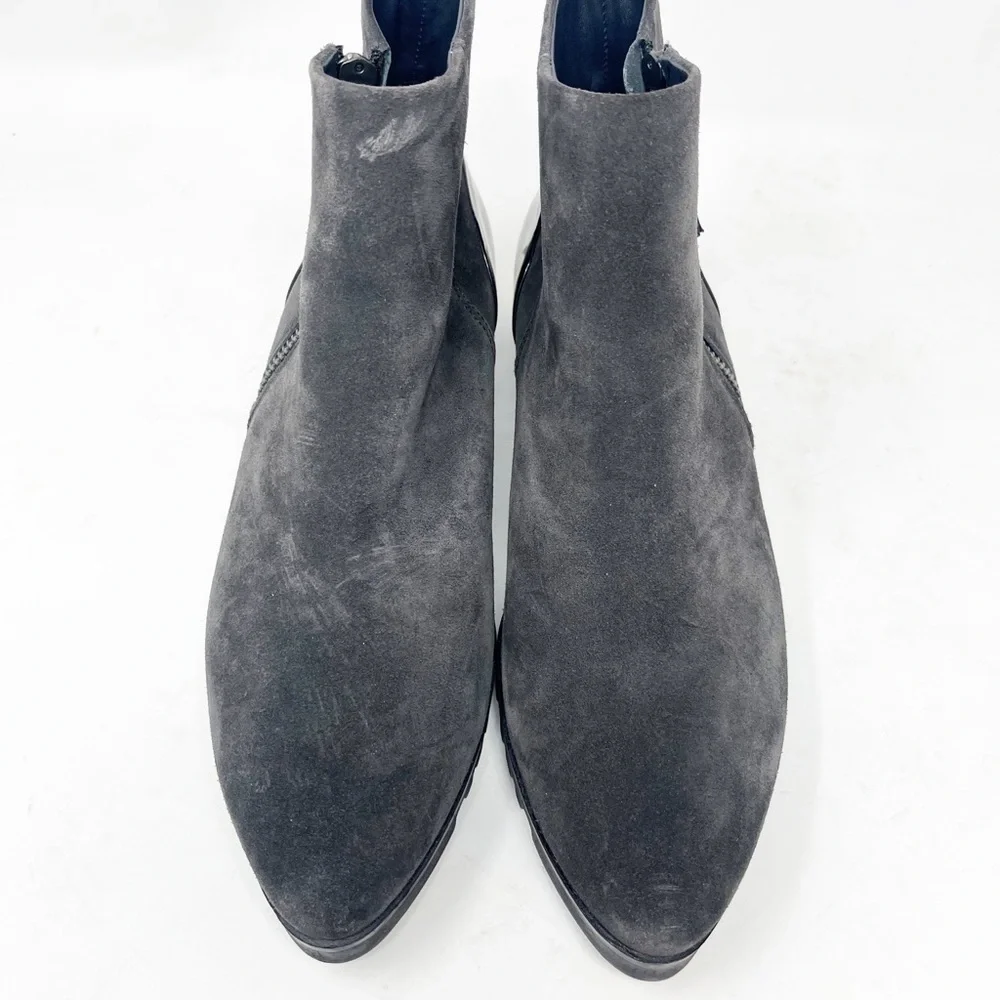 Paul Green Gray Suede Ankle Booties Patent Heel Detail Zip Closure Size 5.5